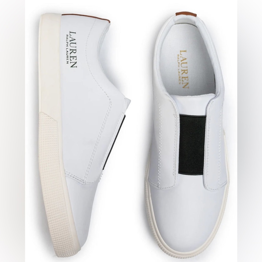 RALPH LAUREN JUDITH LEATHER TRAINER WHITE 9.5